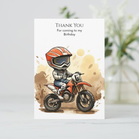 Carte De Remerciements Moto tout-terrain mignonne pour un anniversaire (Debout devant)