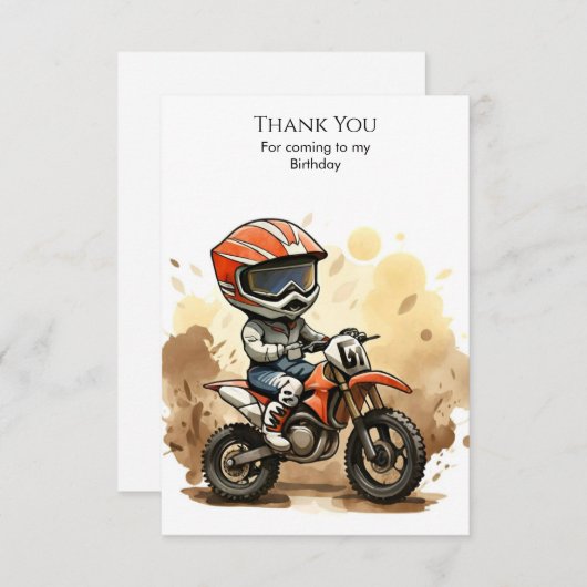 Carte De Remerciements Moto tout-terrain mignonne pour un anniversaire (Devant / Derrière)