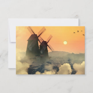 Carte De Remerciements Moulins à vent Montagnes et nuages