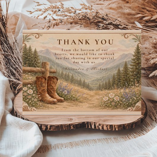 Carte De Remerciements Mountain Forest Cowboy Boots Wedding