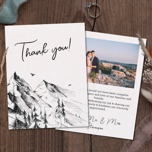 Carte De Remerciements Mountain forest rustic photo wedding