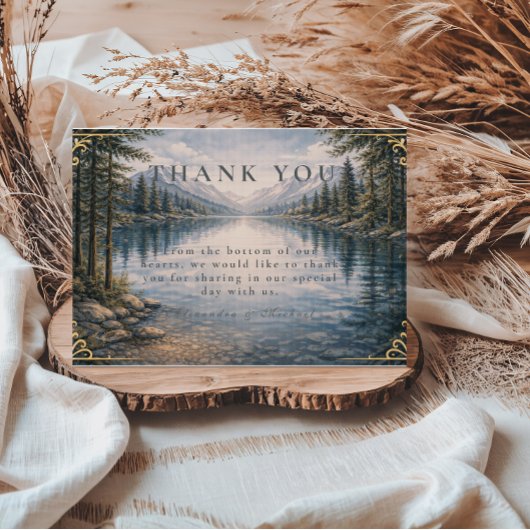 Carte De Remerciements Mountain Lake Forest Reflection Wedding