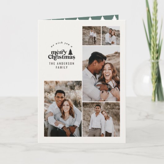 Carte De Remerciements Moyenne moderne vert Noël multi photo (Devant)