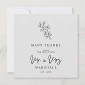 Carte De Remerciements MR & MRS Wedding Black Fancy Minimalist Branches (Devant)
