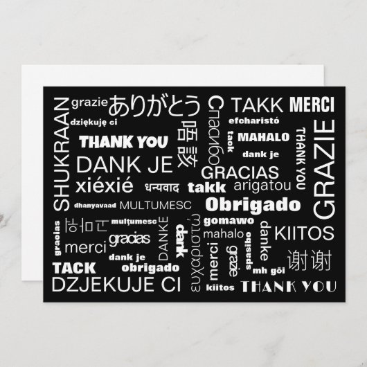 Carte de remerciements multilingue noir blanc (Devant / Derrière)