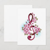 Carte De Remerciements Musical treble clef notes with sakura flowers (Devant / Derrière)