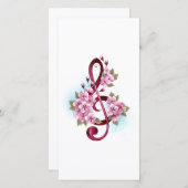Carte De Remerciements Musical treble clef notes with sakura flowers (Devant / Derrière)