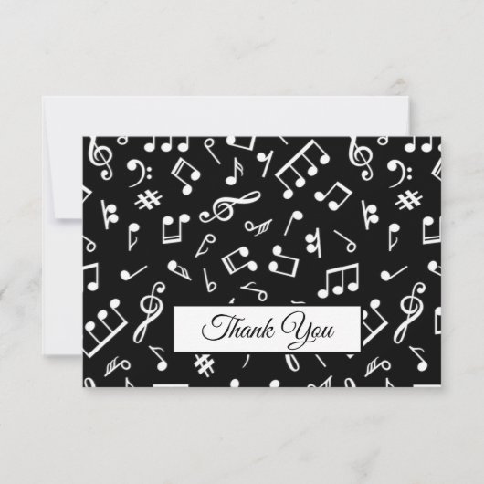 Carte De Remerciements Musique noire et blanche Note Motif Thème Musicien (Devant)