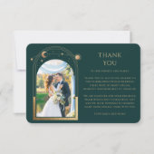 Carte De Remerciements Mystical Green Gold Sun Moon Stars Mariage photo (Devant)