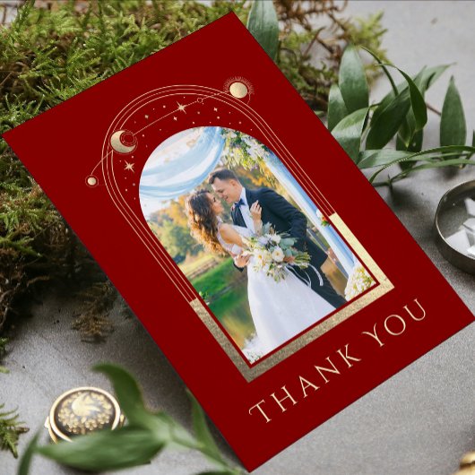 Carte De Remerciements Mystical Red Gold Star Moon Stars Mariage photo