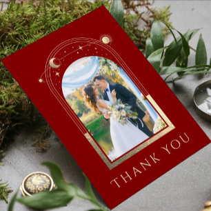 Carte De Remerciements Mystical Red Gold Sun Moon Stars Mariage photo