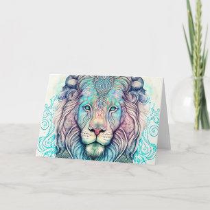Carte de remerciements mystique du lion aquarelle