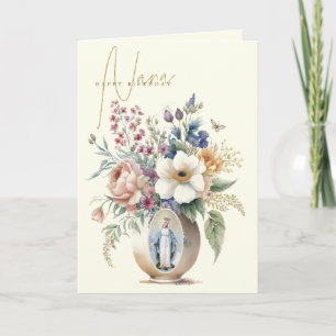 Carte De Remerciements Nana Joyeux Anniversaire Floral Vierge Marie