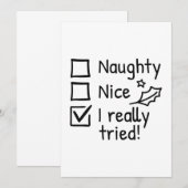 Carte De Remerciements Naughty Nice J'Ai Vraiment Essayé (Devant / Derrière)
