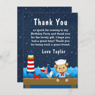 Carte De Remerciements Nautical Boy Monkey Red et Navy Anniversaire