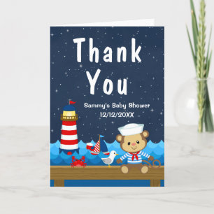 Carte De Remerciements Nautical Boy Monkey Rouge et Baby shower de marine