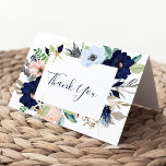 Carte De Remerciements Nautical moderne | Floral Thank<br><div class="desc">This Nautical floral thank you card is perfect for a cruise or beach wedding. The whimsical design fesh pink and navy blue watercolor flowers with gold starfish accents, giving it a beachy vibe. Personalize the inside of the card with your names, and a thank you message. Alternatively, leave the thanyou...</div>