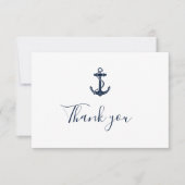 Carte De Remerciements Nautical Navy Blue Ancre Nom du bateau Croisière S (Devant)