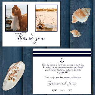 Carte De Remerciements Nautical Navy Blue Élégant Ancre Mariage Photo