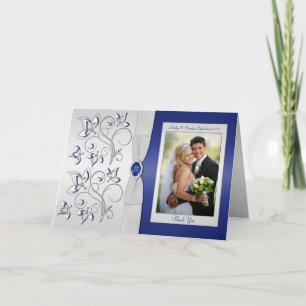 Carte De Remerciements Navy and Silver Thank You Card with Photo Insert