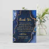 Carte De Remerciements Navy Blue and Gold Agate Marble Wedding (Debout devant)