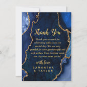 Carte De Remerciements Navy Blue and Gold Agate Marble Wedding (Devant)