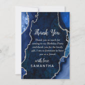 Carte De Remerciements Navy Blue and Silver Agate Birthday Party (Devant)