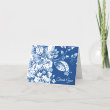 Navy Blue and White Floral Thank You Card