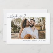 Carte De Remerciements Navy Blue Boho Simple Photo Heart Script Mariage (Devant)