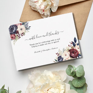 Carte De Remerciements Navy Blue Bourgogne Crème Floral Végétal Mariage