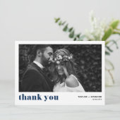 Carte De Remerciements Navy Blue Retro Bold Typographie Mariage photo (Debout devant)