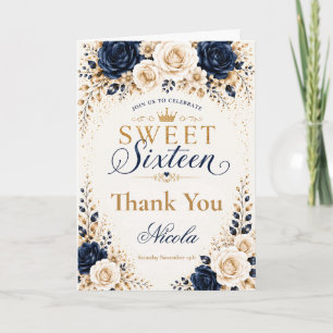 Carte De Remerciements Navy Champagne Sweet Sixteen