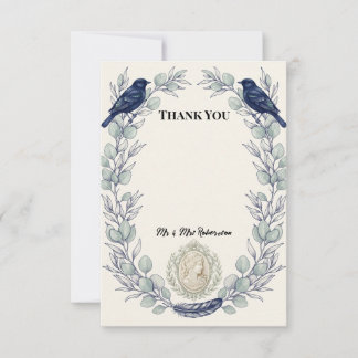 Carte De Remerciements Navy et Sage Cameo Vintage Oiseau