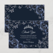 Carte De Remerciements Navy Silver Quinceanera (Devant / Derrière)