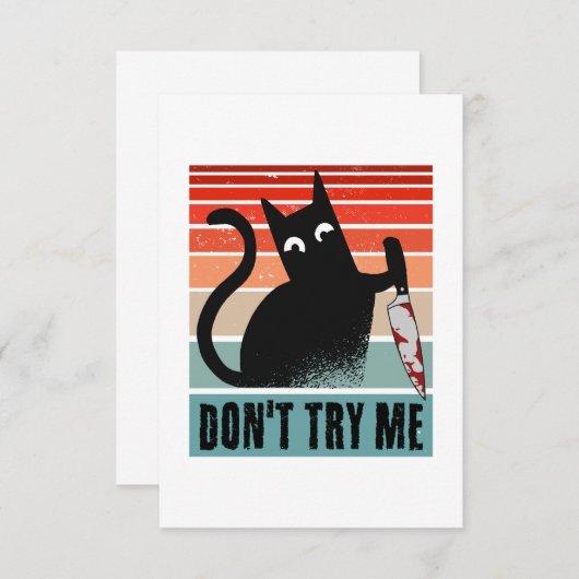 Carte De Remerciements Ne m'essayez pas, Moody Cat avec un couteau Invita (Devant / Derrière)