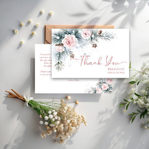 Carte De Remerciements Neige amoureuse douche nuptiale neige pins