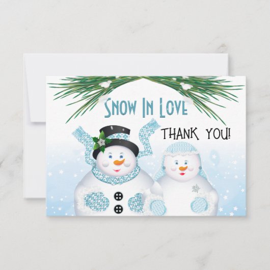 Carte De Remerciements Neige dans l'amour Mariage d'hiver (Devant)