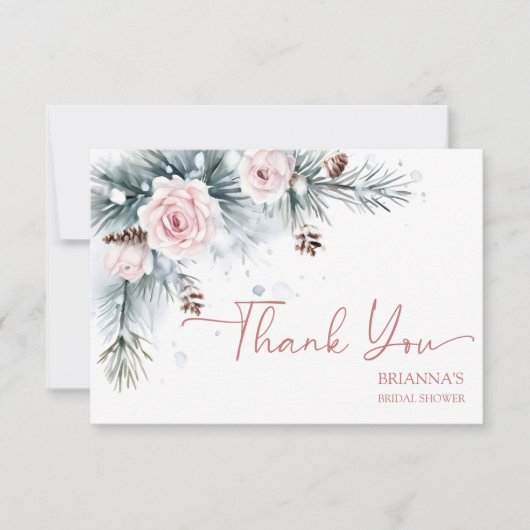 Carte De Remerciements Neige en amour douche de mariée hivernale pins enn (Devant)