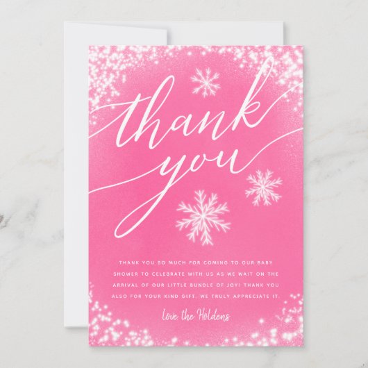 Carte De Remerciements Neige rose Baby shower d'hiver (Devant)