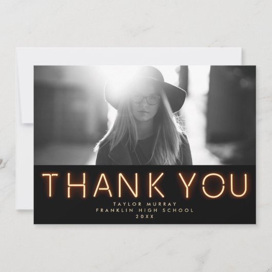 Carte De Remerciements Neon Lights Graduation Photo (Devant)