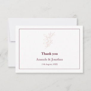 Carte De Remerciements Nettoyer la feuille blanche et rose simple Maria