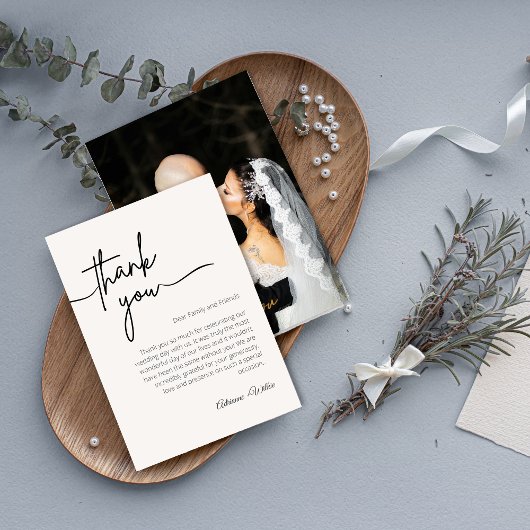 Carte De Remerciements Neutral Black and White Minimalist Wedding