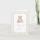 Carte De Remerciements Neutral Gingham Teddy Bear Baby Shower (Devant)