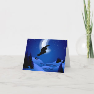 Carte De Remerciements Night Snowboard Mountains et Moon Snowboarder