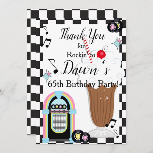 Carte De Remerciements N'importe quel âge, anniversaire rétro des années (Devant / Derrière)