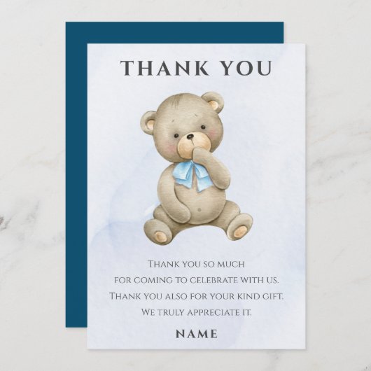 Carte De Remerciements N'importe quel âge l'ours en peluche garçon annive (Devant / Derrière)