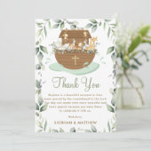 Carte De Remerciements Noah's Ark Greenery Baptism Christening Neutral (Debout devant)