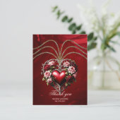 Carte De Remerciements Noble coeur gothique avec fleurs. (Debout devant)