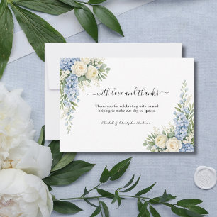 Carte De Remerciements Noces de Fleurs Verdoyantes Crème Bleu Poussiéreux