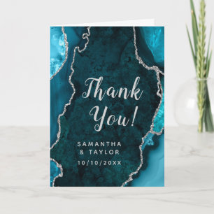 Carte De Remerciements Noces de Mariage en Marbre Sardoine et Turquoise